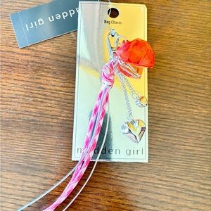 Madden Girl Silver Heart Bag Charm, Key Chain with Red and Pink Accents